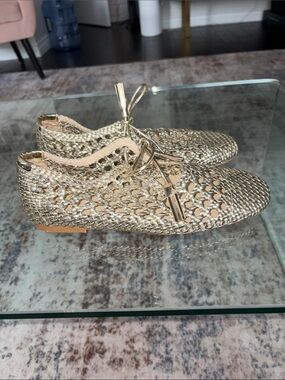 Zara Woven Metallic Lace-Up Women's Ballet Flats - 38